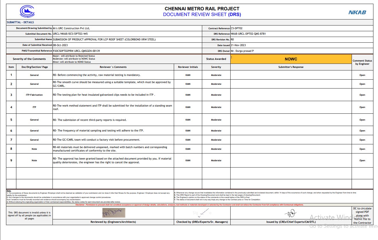 CMRL approval for LCP Lycorzip - Standing seam roofing