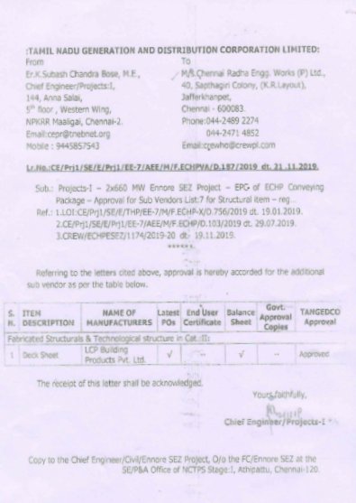 TANGEDCO approval for LCP FORMDEK Decking sheet profile